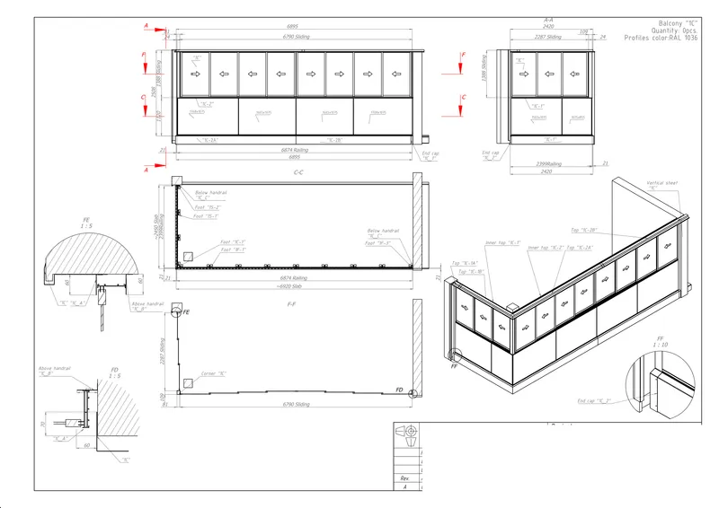 Fully glazed aluminum balcony railings with sliding frame panels — photo 2