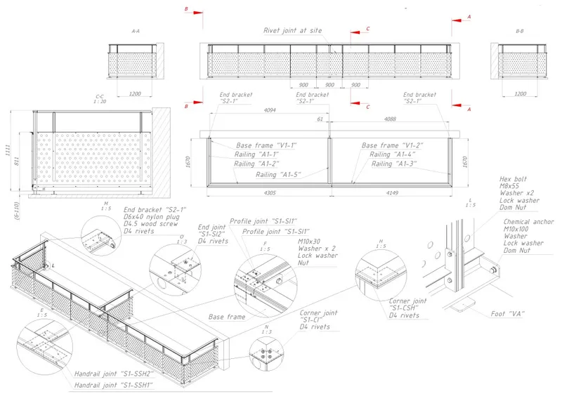 Aluminum balcony railings with perforated infill — photo 2