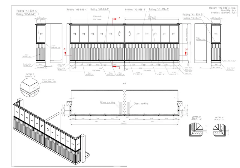 Fully glazed aluminum balcony railings with folding glass panels — photo 4