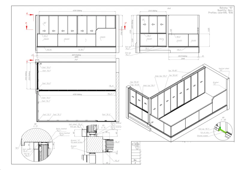 Fully glazed aluminum balcony railings with sliding frame panels — photo 5